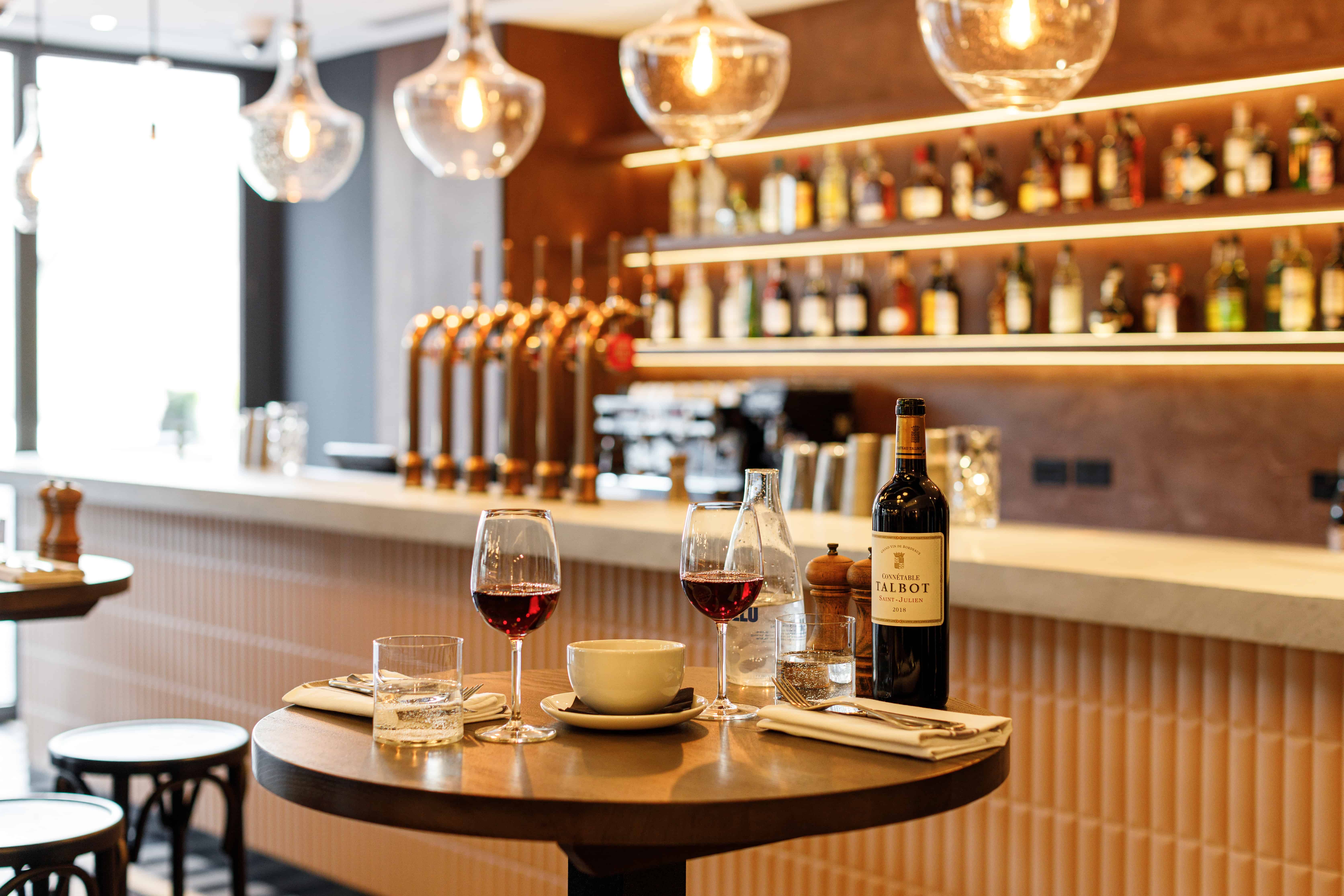 Counter seating and glazed screen