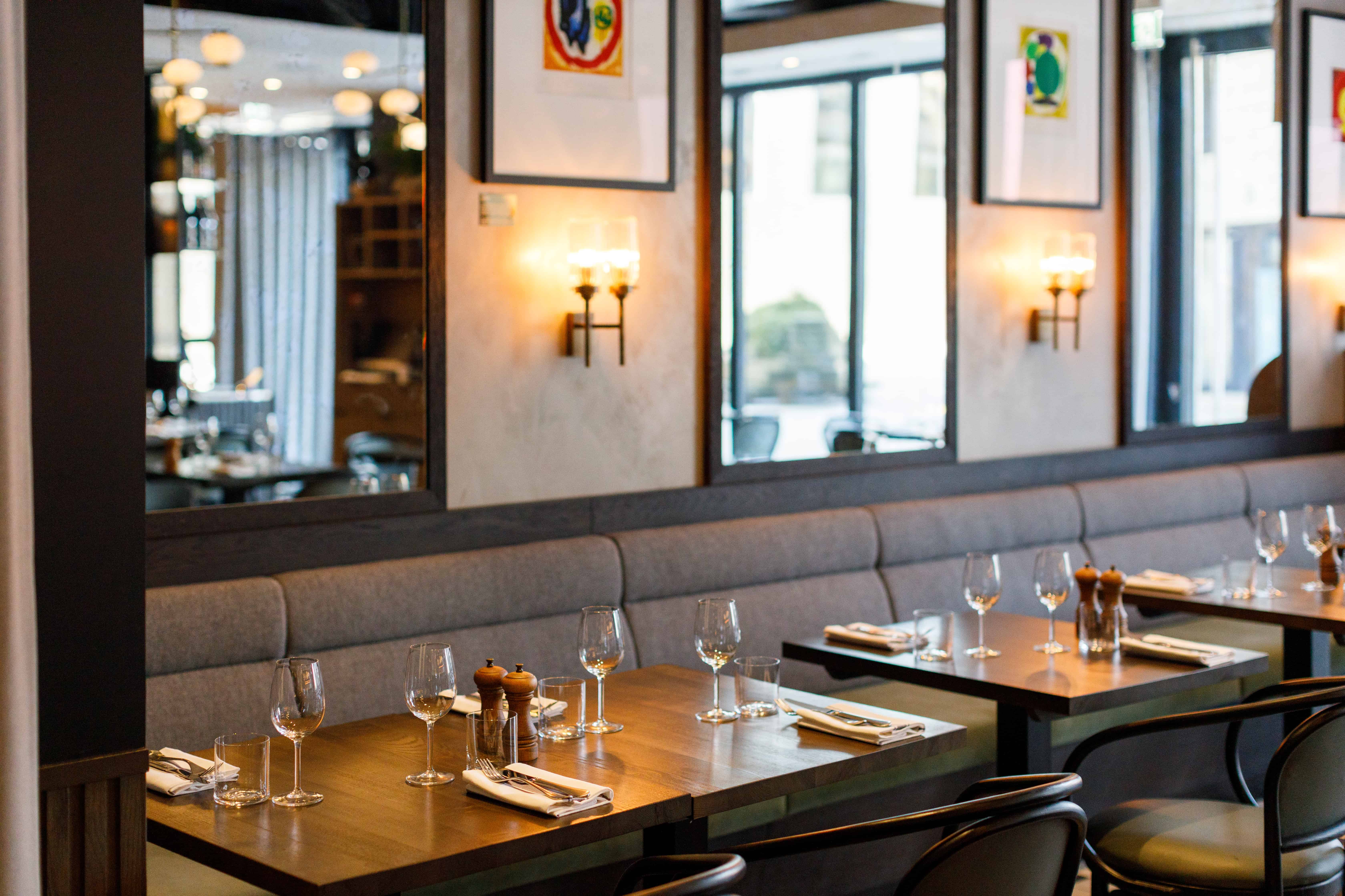 Banquette seating and dining room detail
